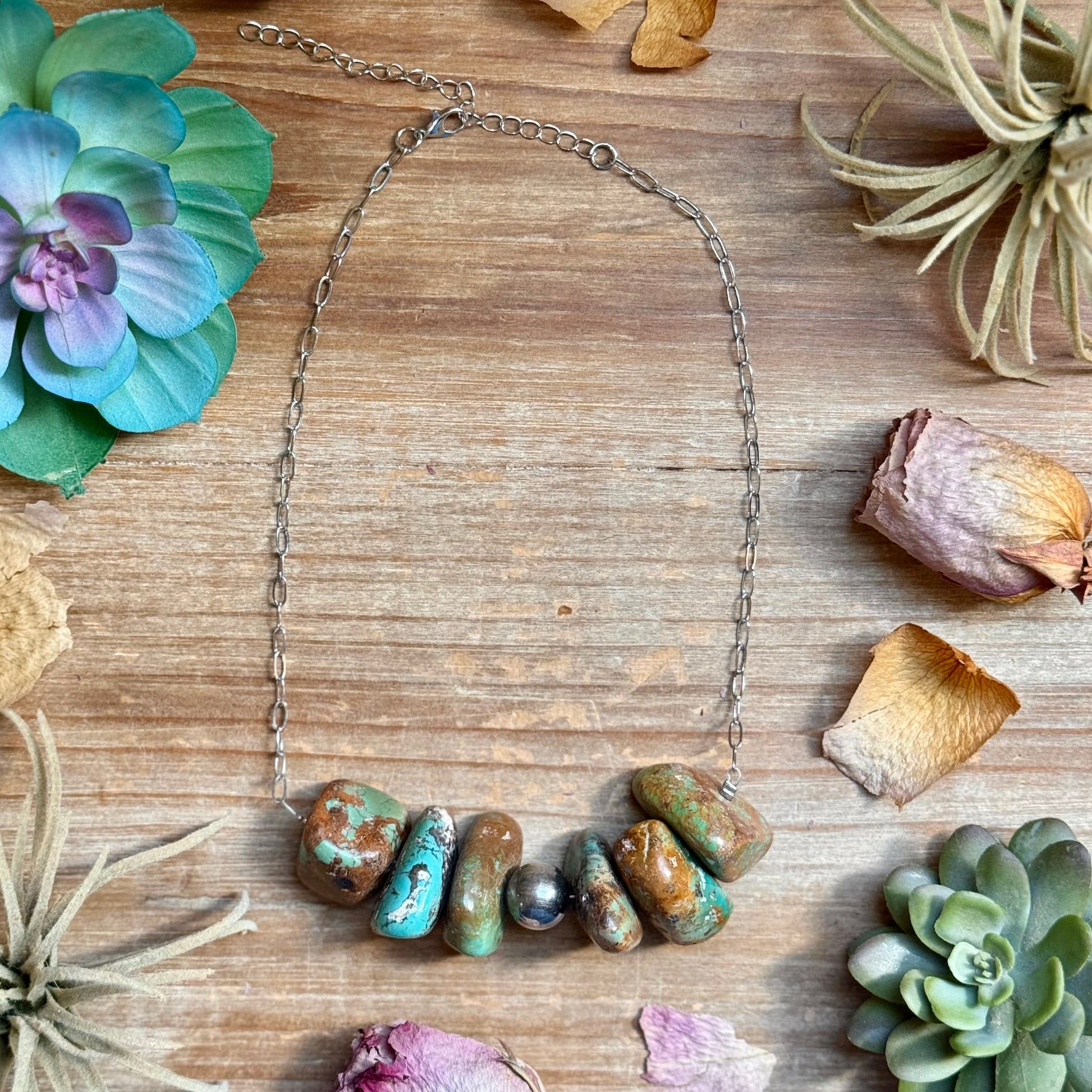 16 inch chunky turquoise paperclip necklace with 14mm sterling silver bead handmade in the USA by The Bijoux FAB