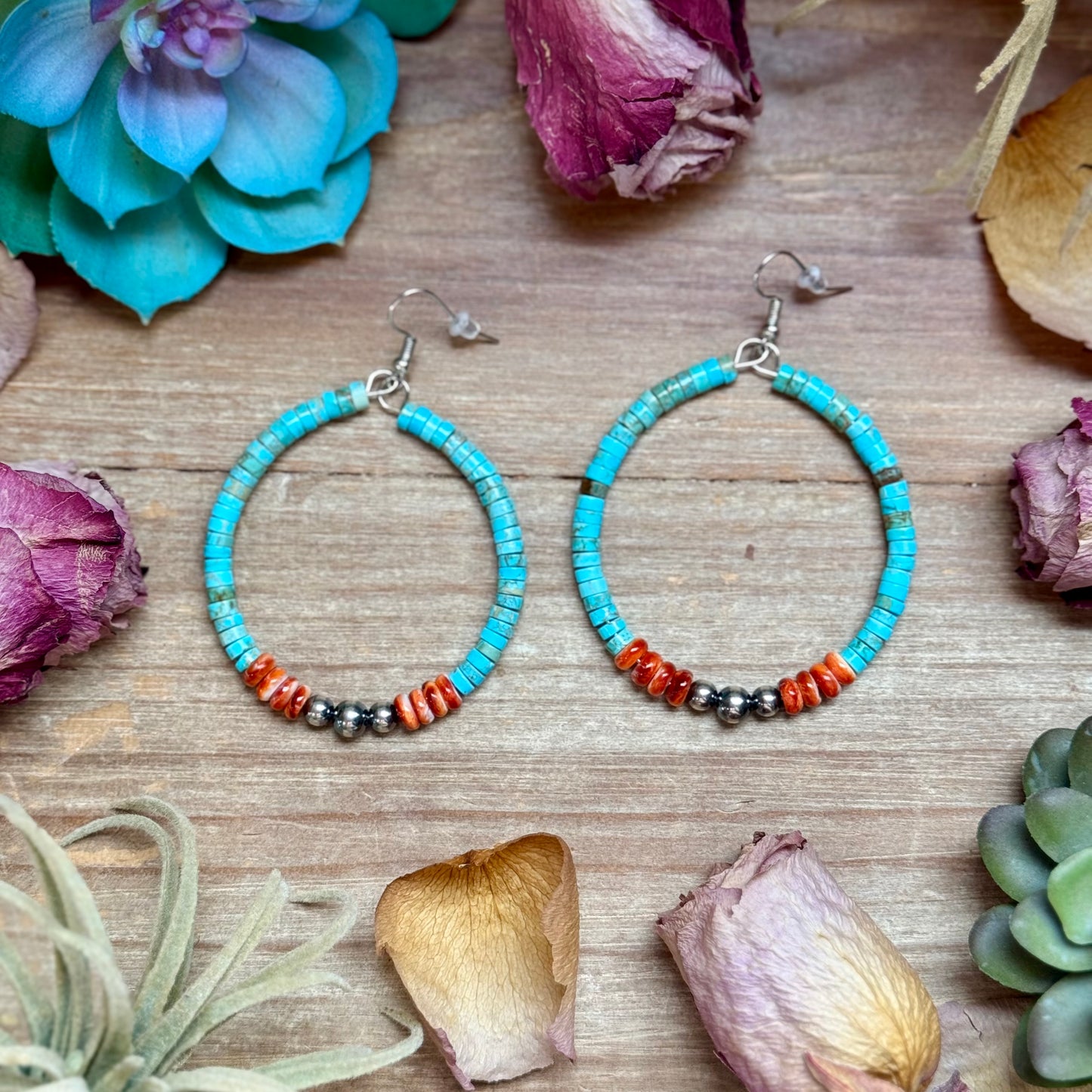 Vibrant Hoops – Turquoise, Spiny Oyster & Sterling Silver