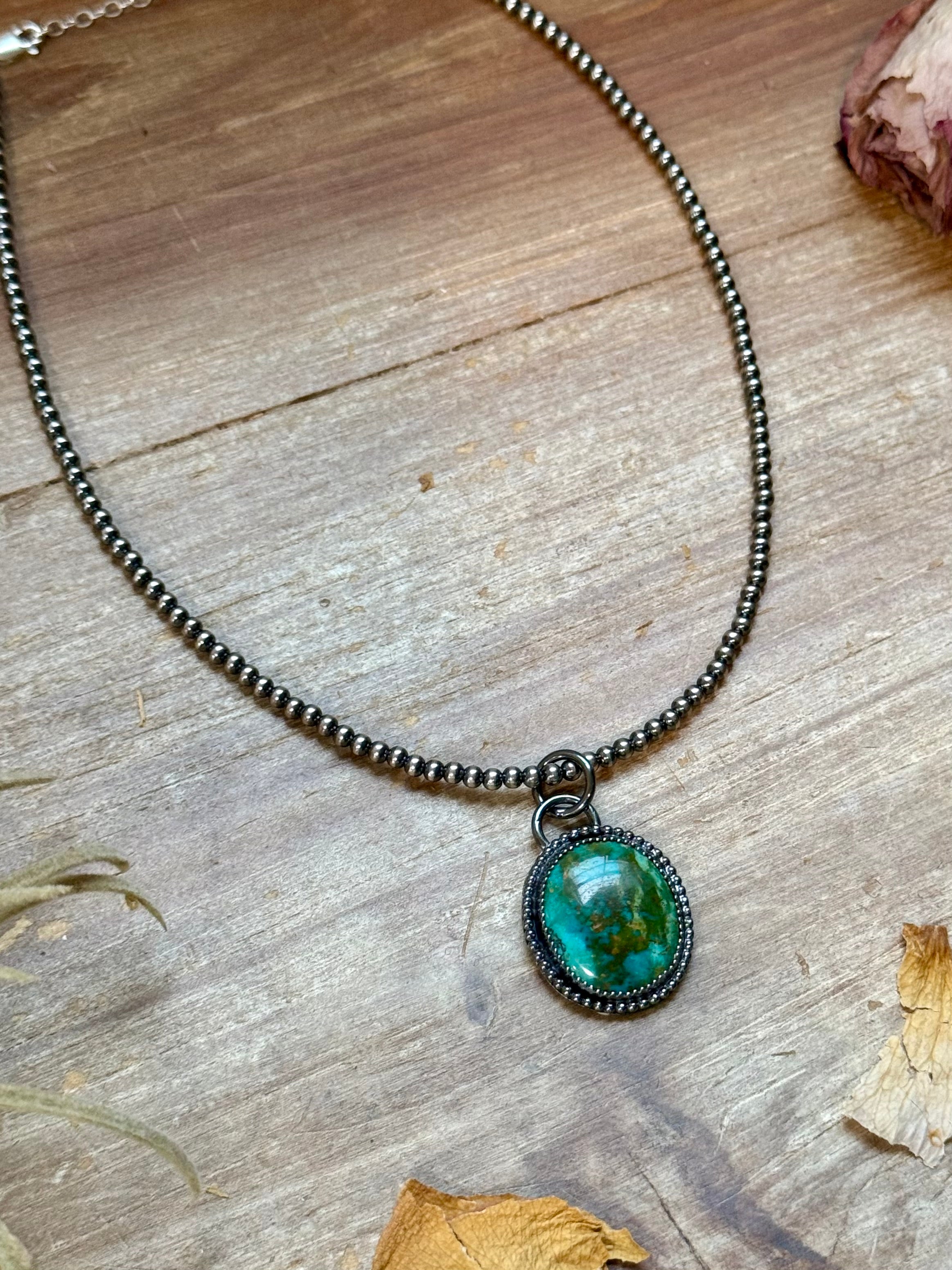 アクセサリー TOPFLY FREE Sterling Silver Pearl Necklace + MJ Green Turquoise Pendant