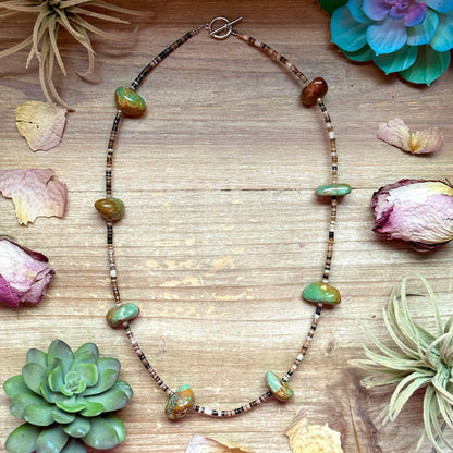 22” Dark Shell & Turquoise Nugget Necklace