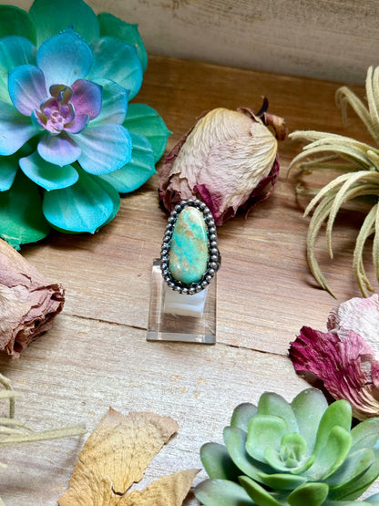 light green turquoise adjustable sterling silver oval ring handmade USA MJ