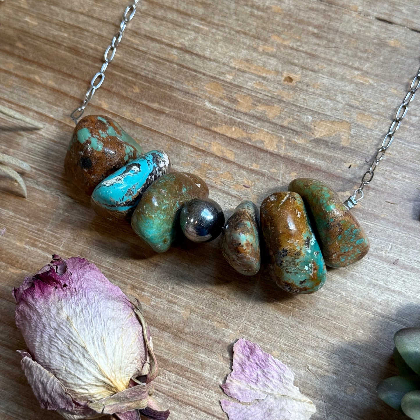 16” Chunky Turquoise Paperclip Necklace – Sterling Silver Center