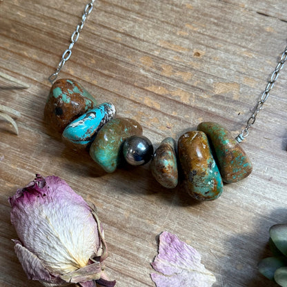 16” Chunky Turquoise Paperclip Necklace – Sterling Silver Center