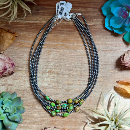 3mm Sterling Silver Pearl & Sonoran Gold Turquoise Necklace