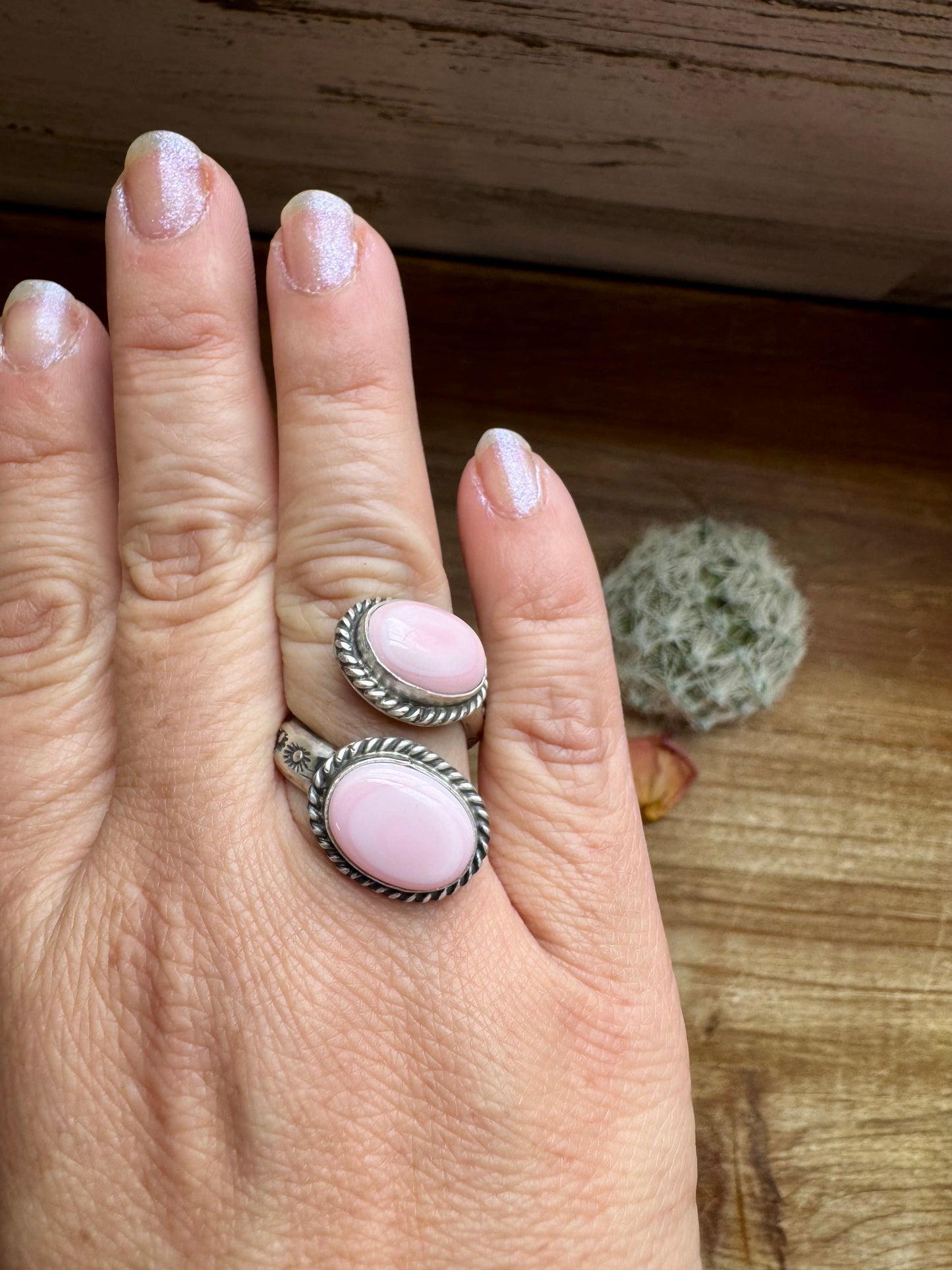 Ring -Adjustable - Pink Conch & Sterling Silver