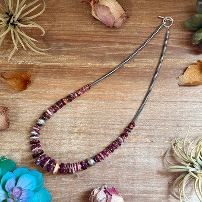 22-Inch Graduated Purple Spiny Sterling Silver Pearl Necklace