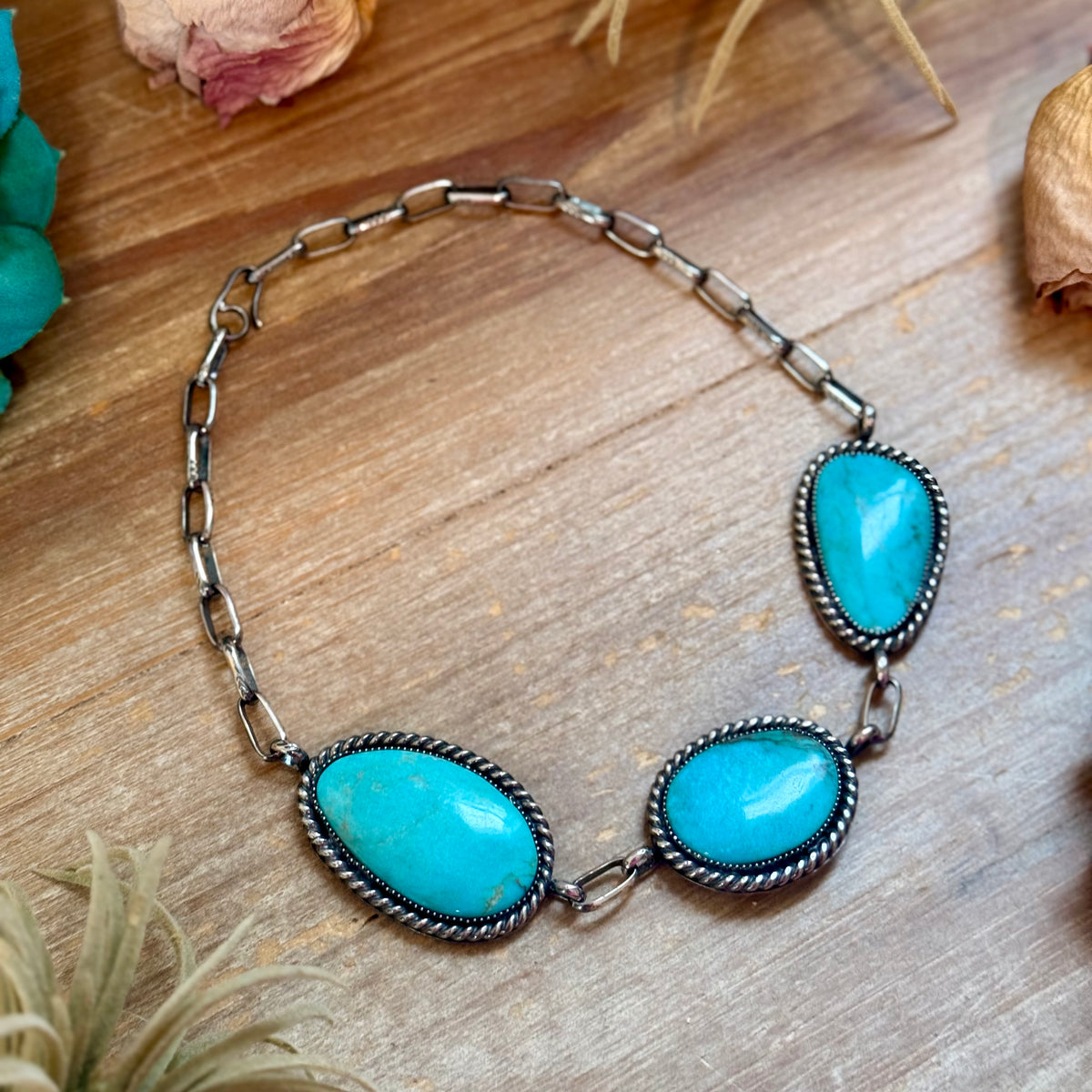 One-of-a-Kind Two-Stone Blue-Green Turquoise Statement Ring