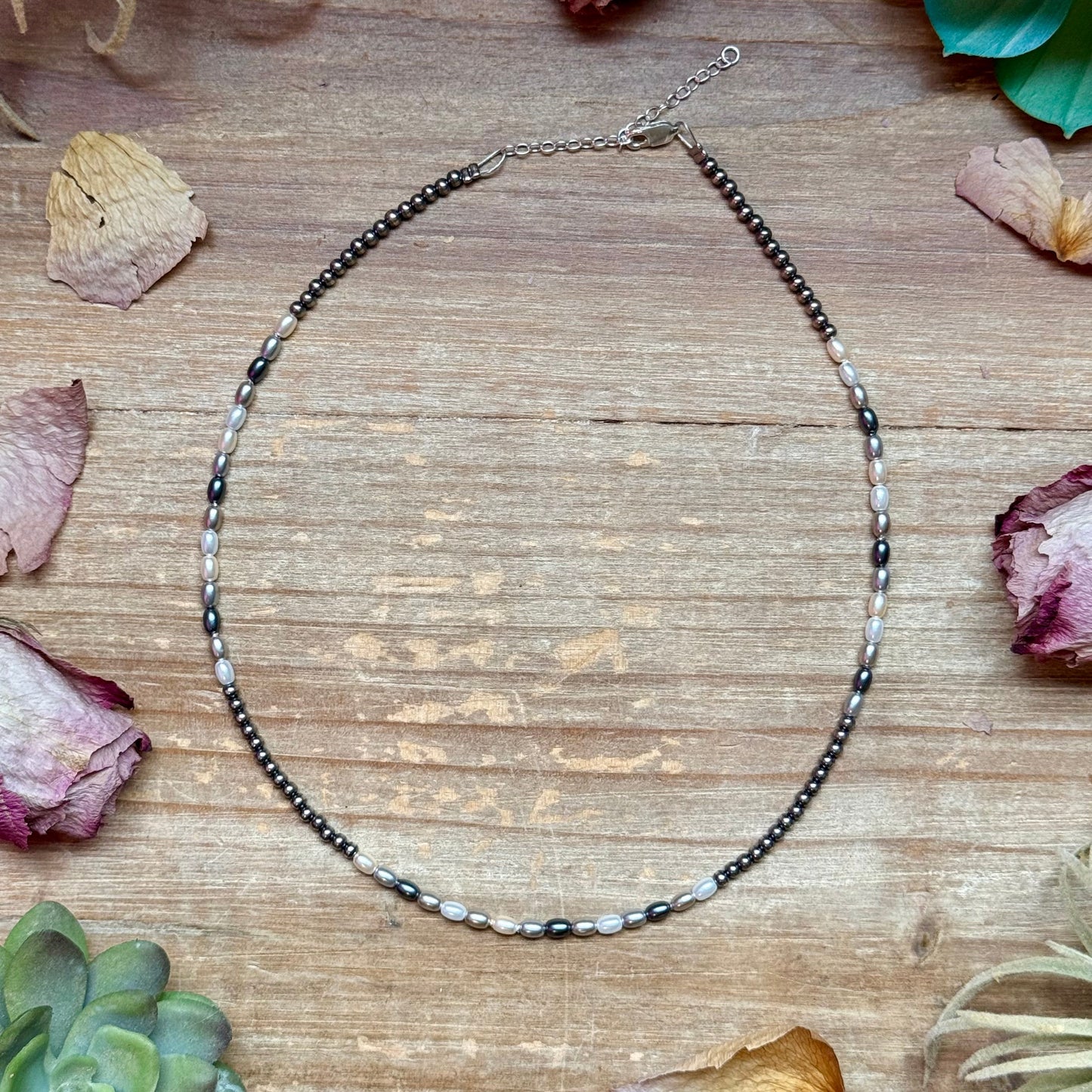 15.25 inch freshwater pearl necklace with sterling silver chain handmade by The Bijoux FAB
