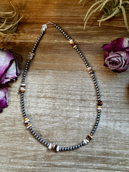 19-inch sterling silver pearl necklace with Nevada opal chip beads, handmade by The Bijoux FAB in the USA
