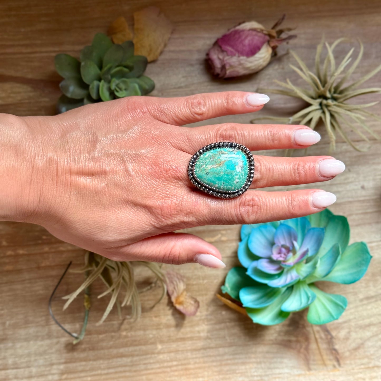 MJ Turquoise Ring – Sterling Silver Adjustable Band