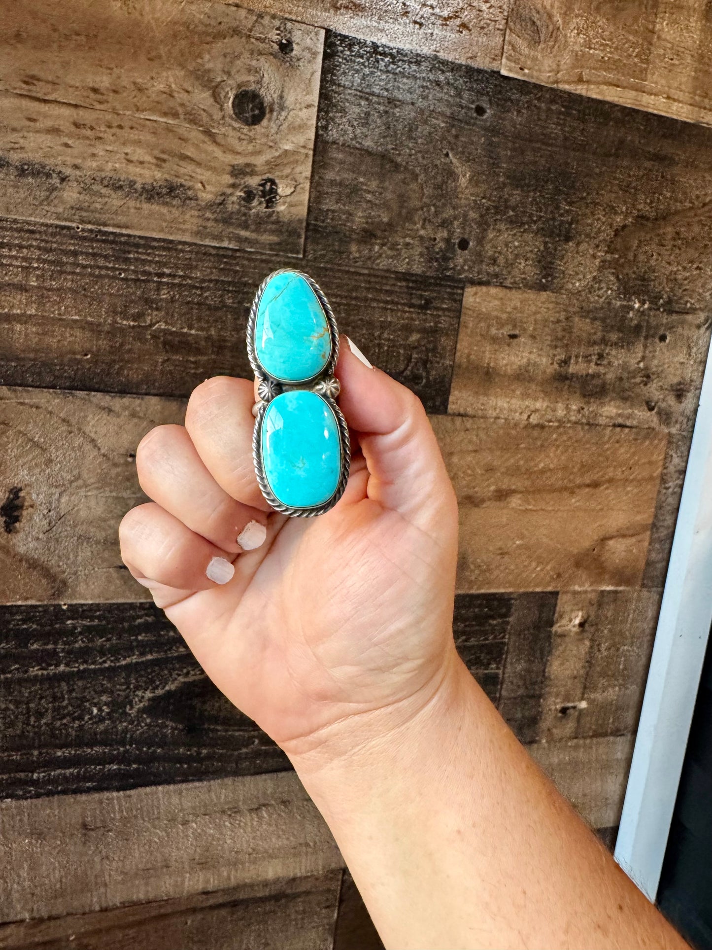 2 Stone - adjustable kingman turquoise ring and sterling silver