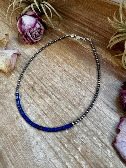 Lapis & Sterling Silver Pearl Choker
