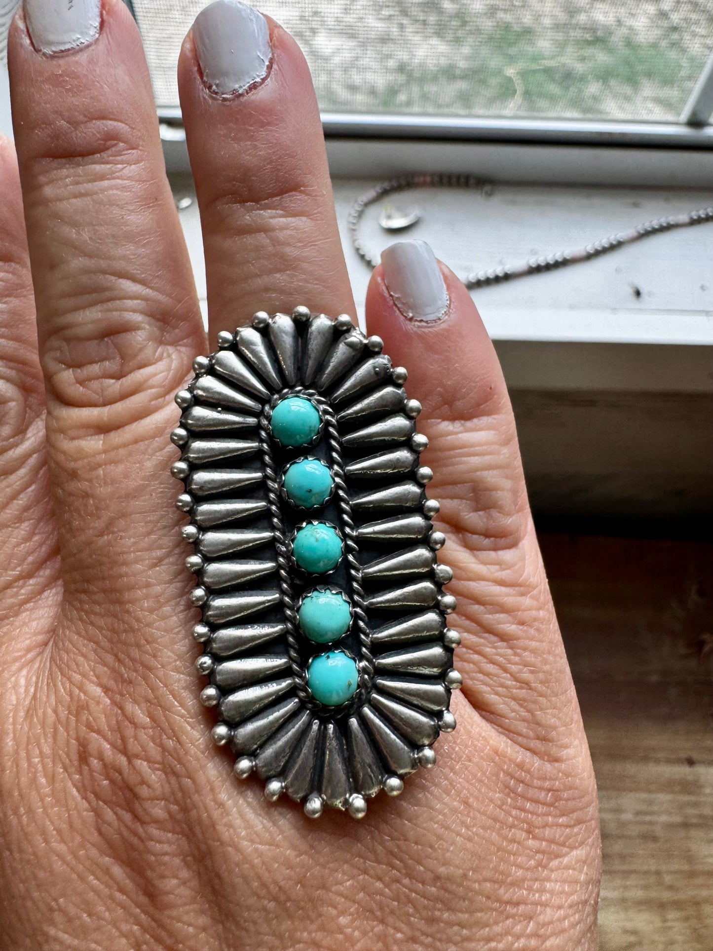 Cluster Ring - Adjustable - kingman turquoise and sterling silver