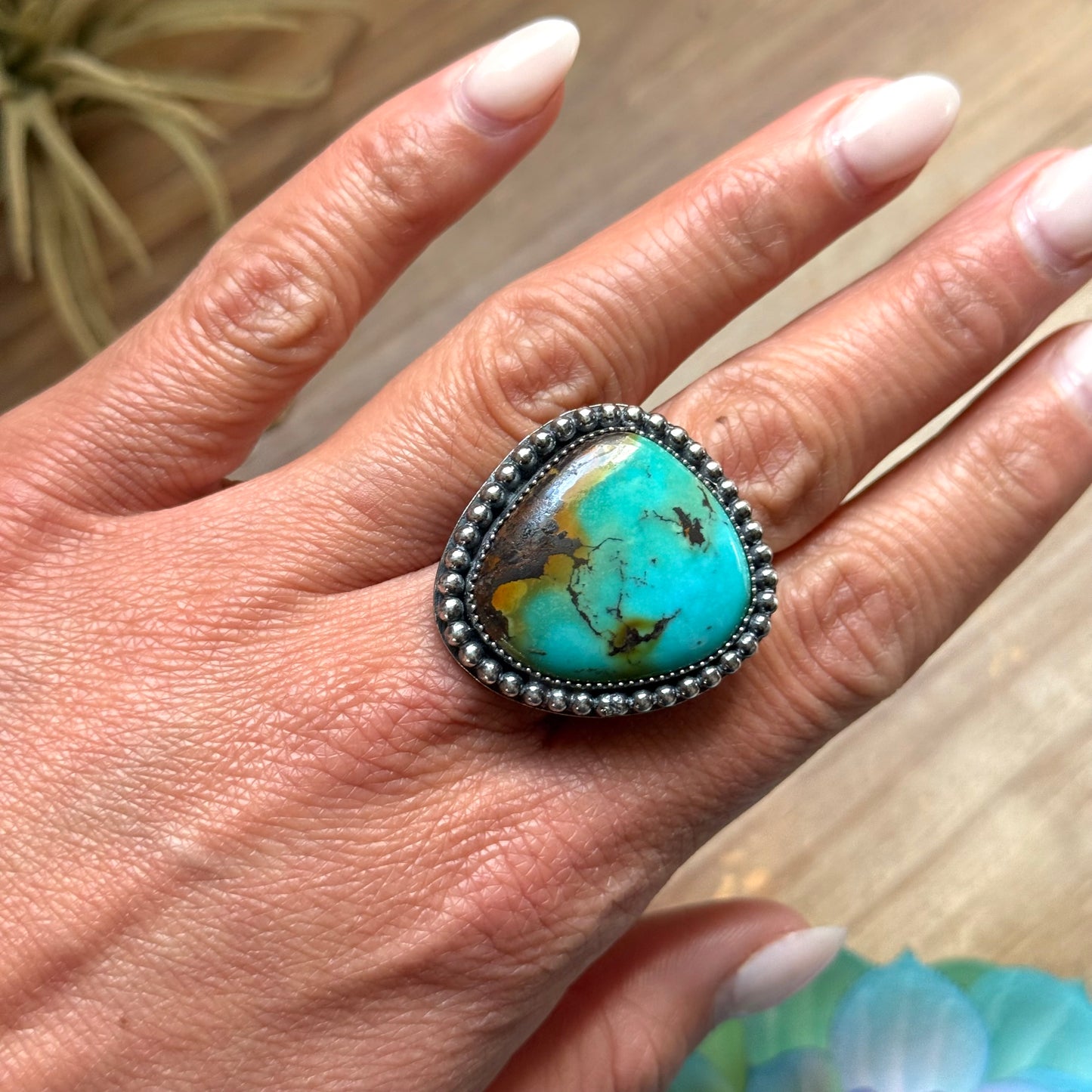 MJ Blue Turquoise Ring – Sterling Silver Adjustable Band