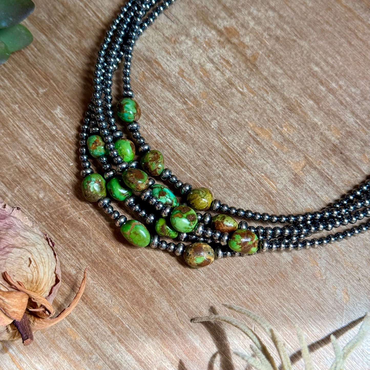 3mm Sterling Silver Pearl & Sonoran Gold Turquoise Necklace