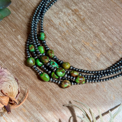 3mm Sterling Silver Pearl & Sonoran Gold Turquoise Necklace