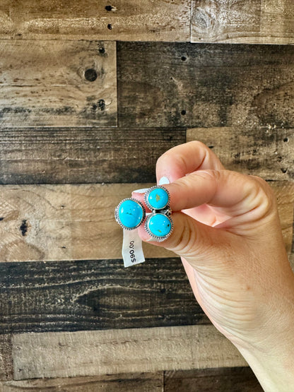 Ring- adjustable- Kingman turquoise ring and sterling silver