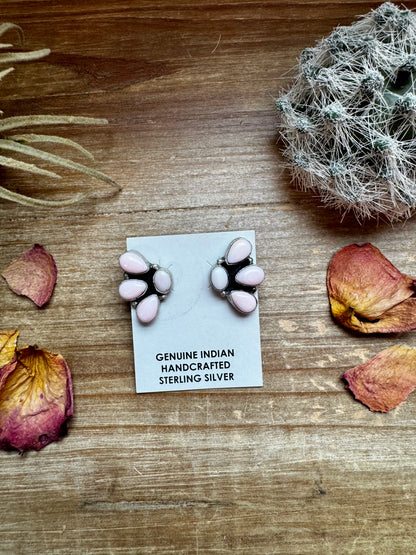 Half Cluster Earrings - Stud - Pink Conch & Sterling Silver