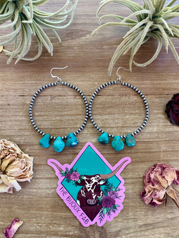 3 mm Navajo hoop earrings with teardrop turquoise