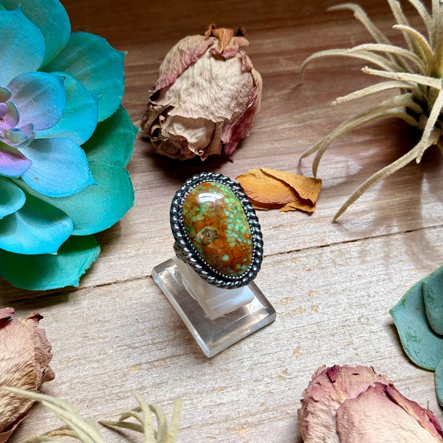 MJ Green Turquoise Adjustable Sterling Silver Ring