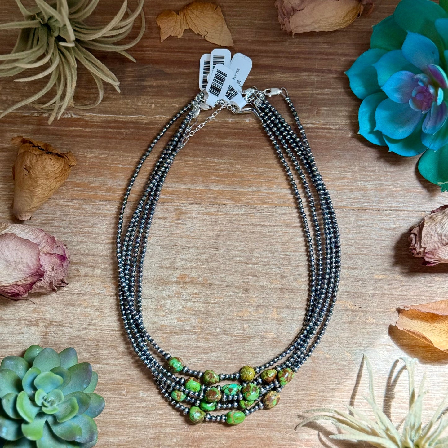 3mm Sterling Silver Pearl & Sonoran Gold Turquoise Necklace