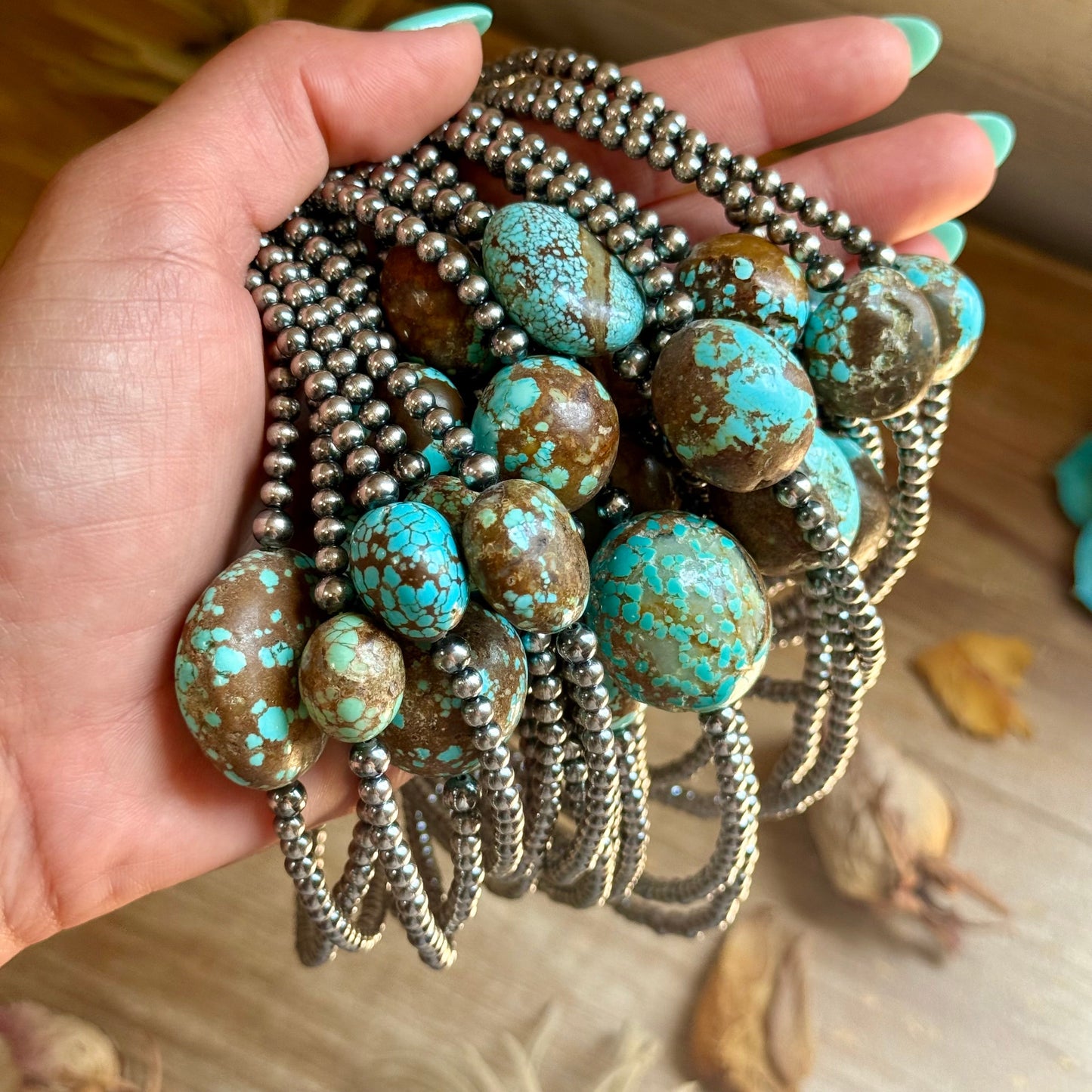 Rare Mine 8 Turquoise & Sterling Silver Pearl Necklace