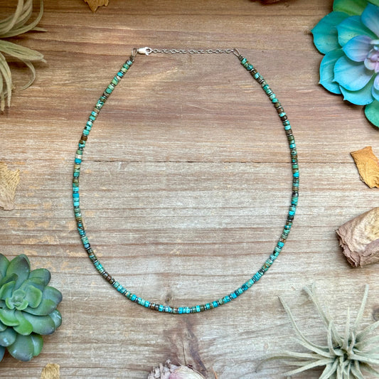 Turquoise Heishi & Hematite Necklace – 18"