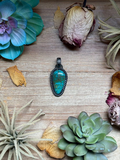 Sterling silver turquoise teardrop pendant for 6mm pearls with natural matrix, MJ pendant made in USA
