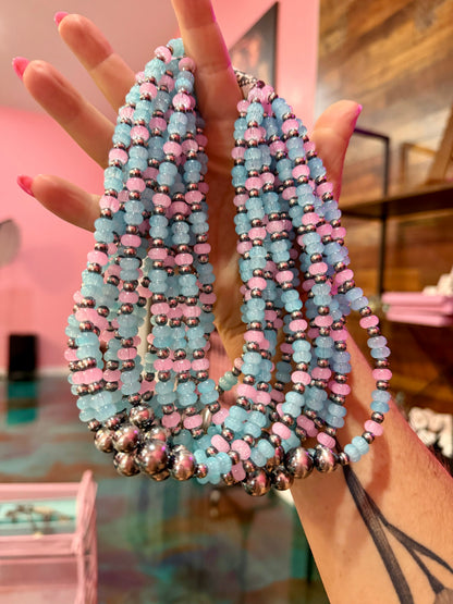 16-Inch Colorful Glass Bead & Sterling Silver Pearl Necklace - 14 options