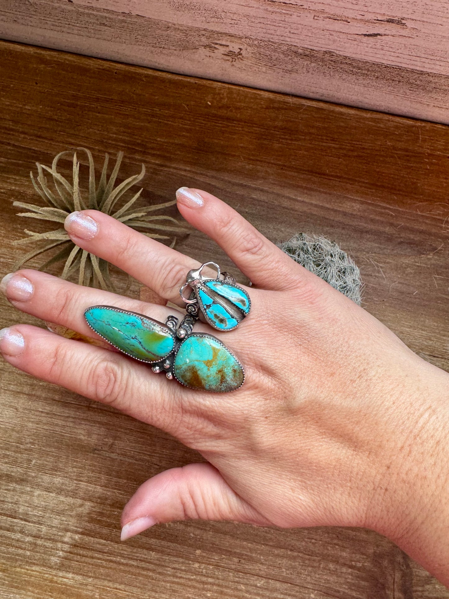 MJ collection - 2 turquoise stone ring - adjustable - sterling silver