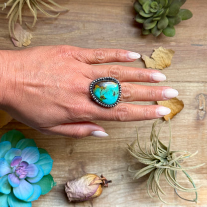 MJ Blue Turquoise Ring – Sterling Silver Adjustable Band