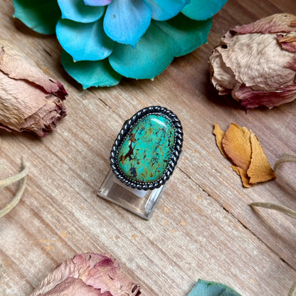 MJ Freeform Green Turquoise Adjustable Sterling Silver Ring