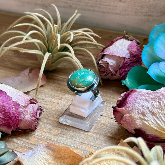 6 1/2 ring MJ round - green turquoise made in the house silversmith