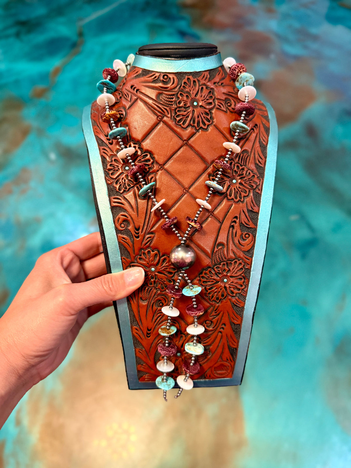 One-of-a-Kind Turquoise, Purple Spiny & White Shell Double-Drop Lariat