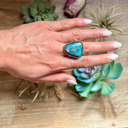 MJ Turquoise Mohave & Spiny Oyster Ring – Sterling Silver Adjustable Band