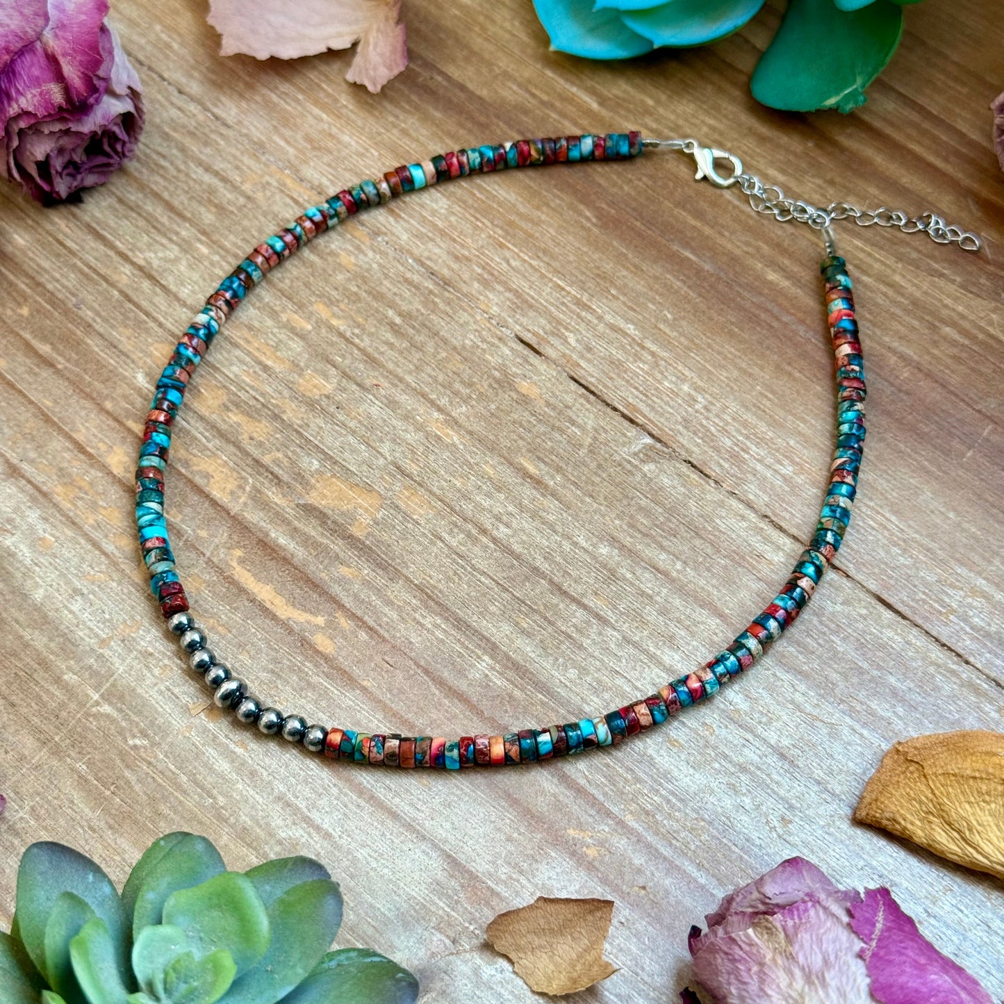 14” Pink sea sediment Choker – Sterling Silver Pearls