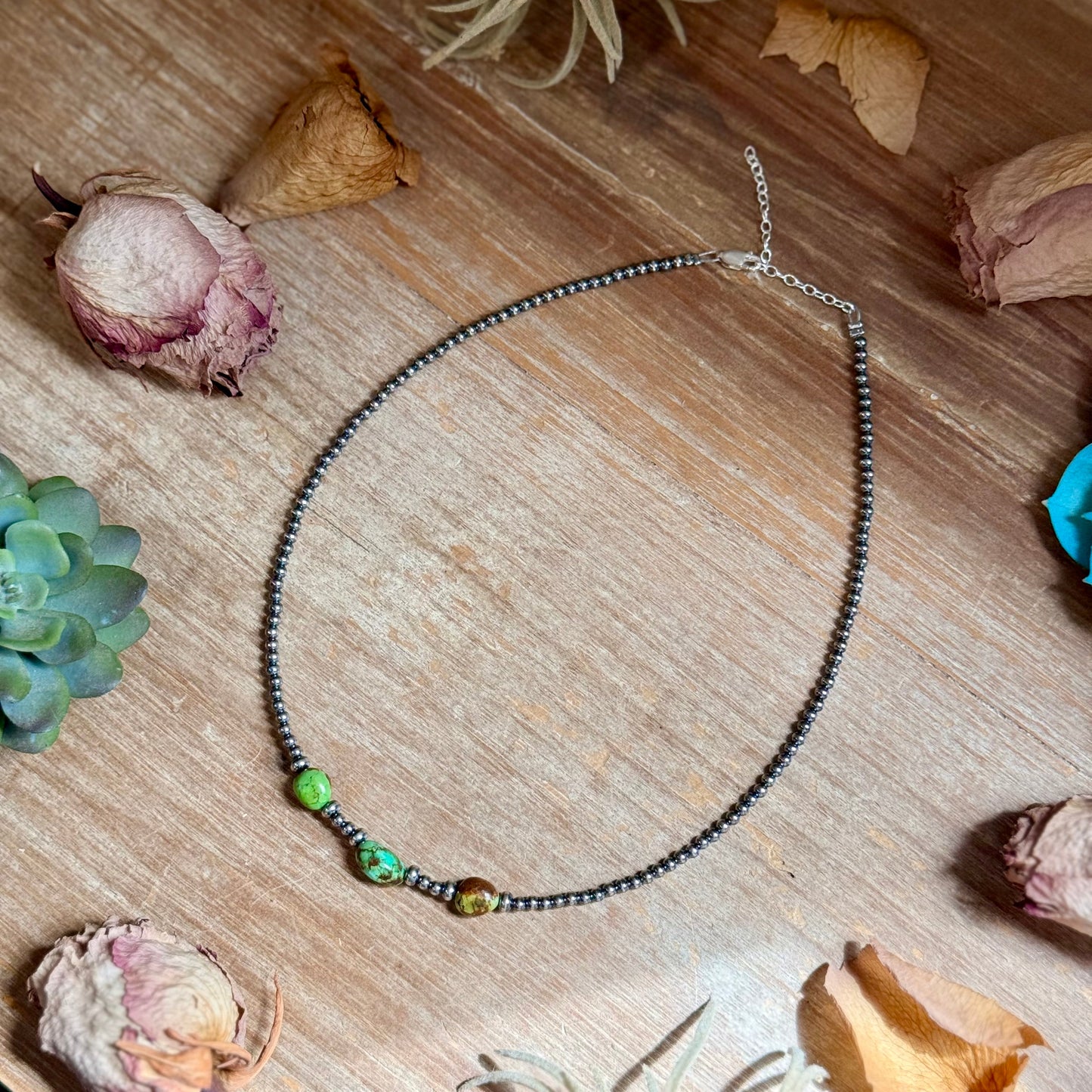 3mm Sterling Silver Pearl & Sonoran Gold Turquoise Necklace