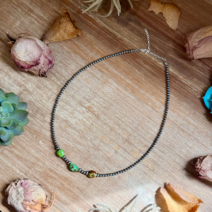 3mm Sterling Silver Pearl & Sonoran Gold Turquoise Necklace