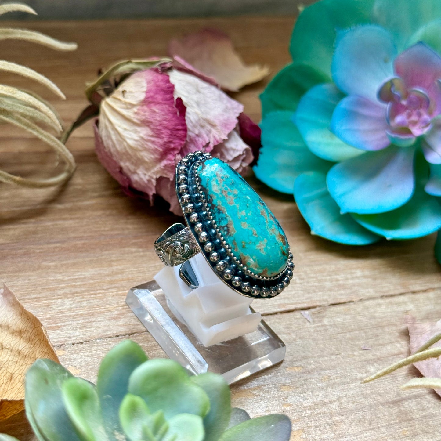 MJ Turquoise Ring – Sterling Silver Adjustable Band