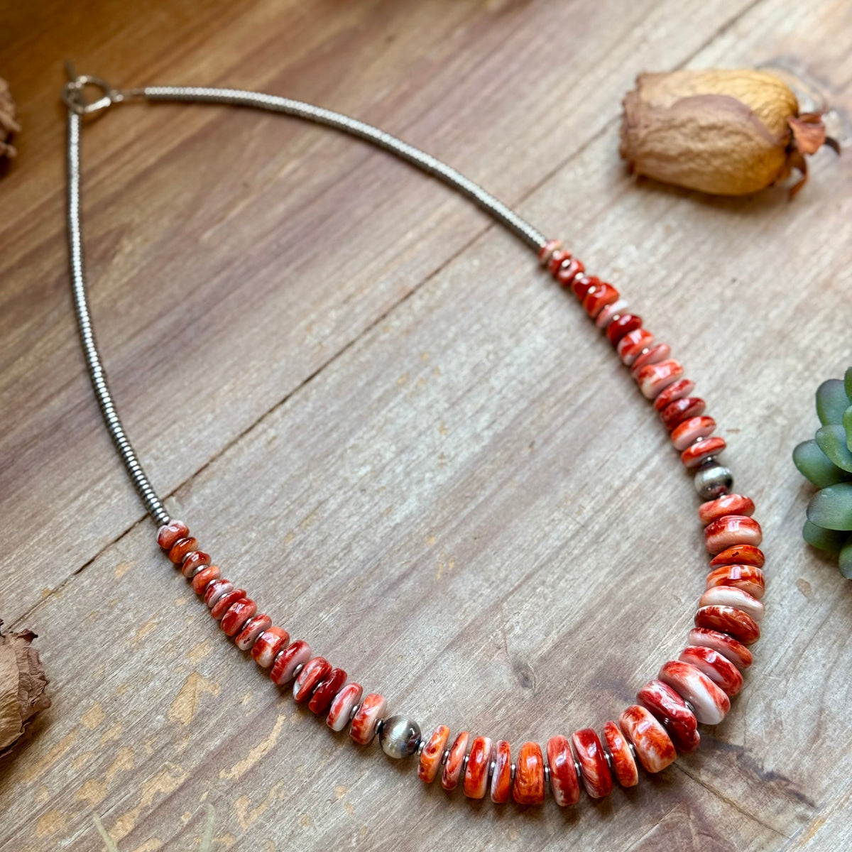 22-Inch Graduated Red & Orange Spiny Oyster Necklace