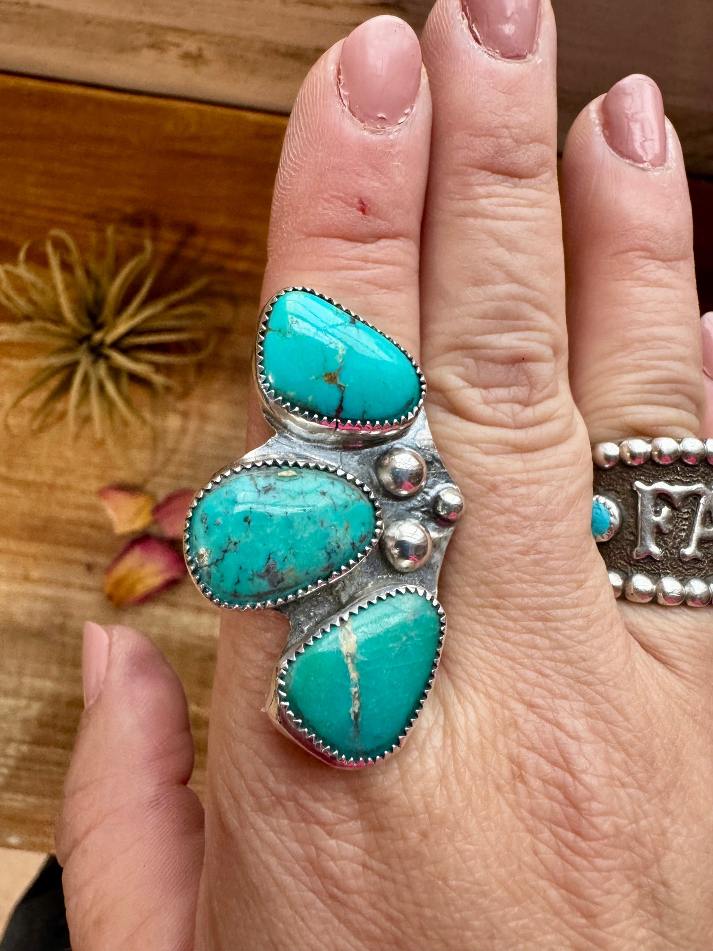 MJ collection - 3 turquoise stone ring - adjustable - sterling silver