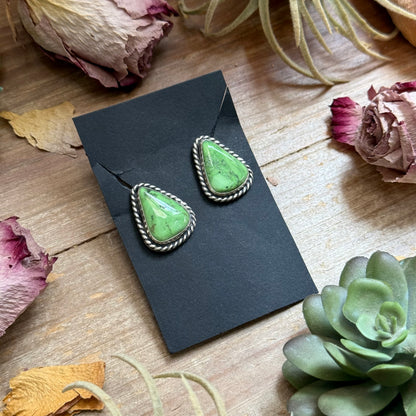 Sterling Silver High Grade Carico Lake Turquoise Stud Earrings – Handmade by Artist Jason Ogg