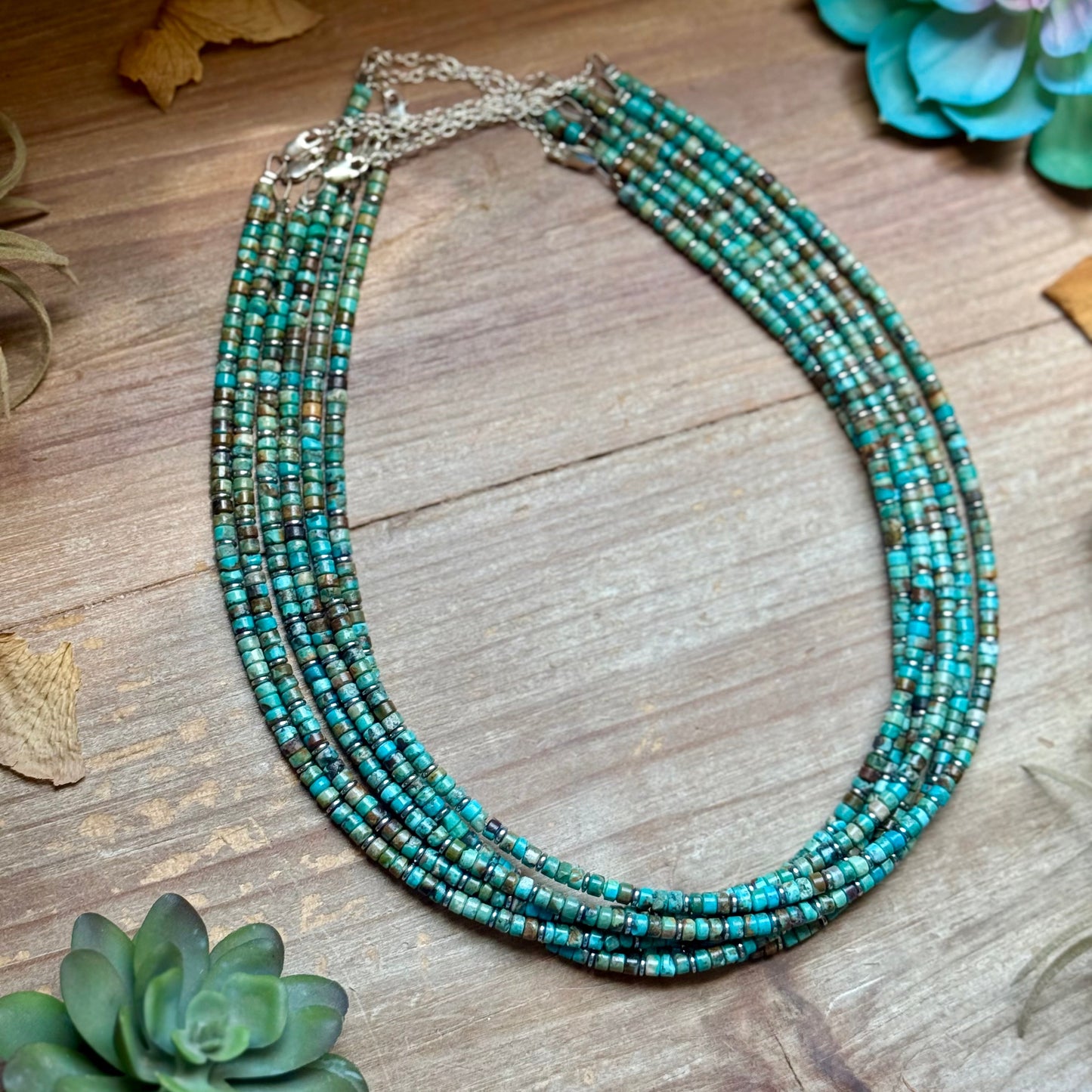 Turquoise Heishi & Hematite Necklace – 18"