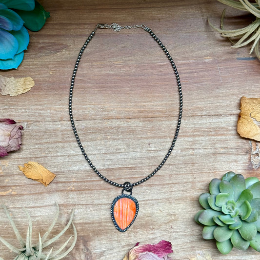 FREE Sterling Silver Necklace + MJ Orange Spiny Oyster Teardrop Charm