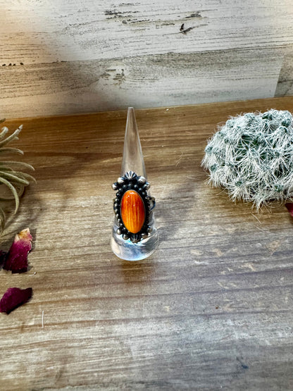 Long Ring - Pick your size - Orange spiny and sterling silver