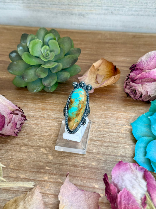 MJ turquoise ring in sterling silver with adjustable band handmade by The Bijoux FAB
