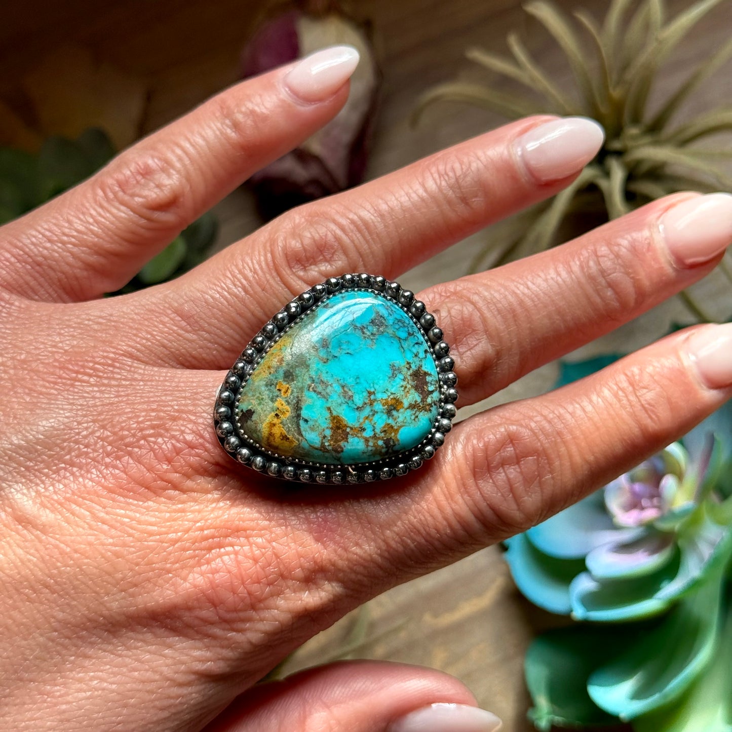 MJ Turquoise Ring – Sterling Silver Adjustable Band