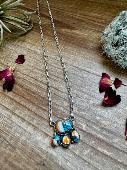 Cluster Necklace Spiny Turquoise & Sterling Silver