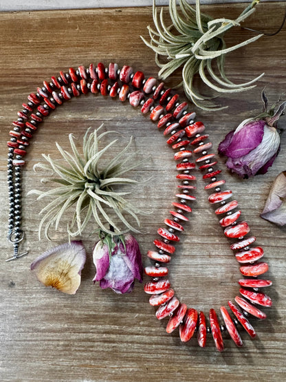 37-inch sterling silver pearl necklace with graduated spiny oyster beads, handmade by The Bijoux FAB in the USA, NFR Collection