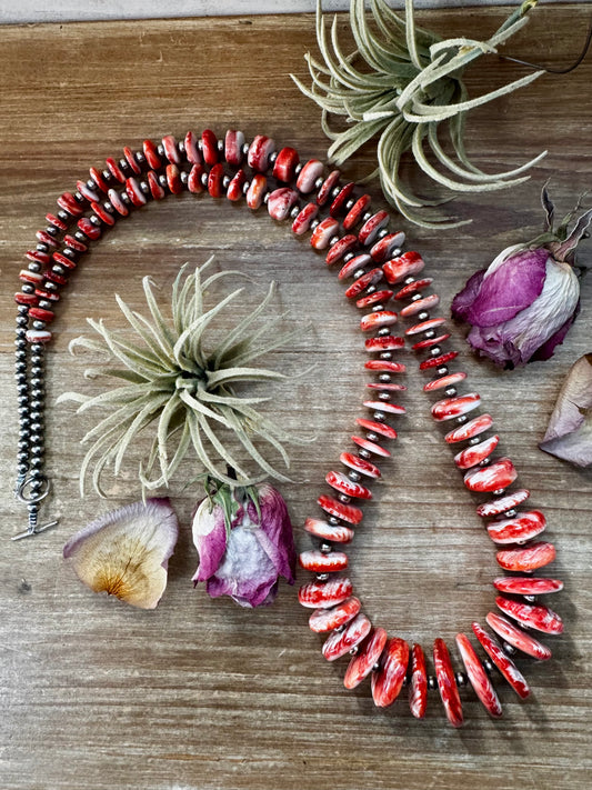 37-inch sterling silver pearl necklace with graduated spiny oyster beads, handmade by The Bijoux FAB in the USA, NFR Collection